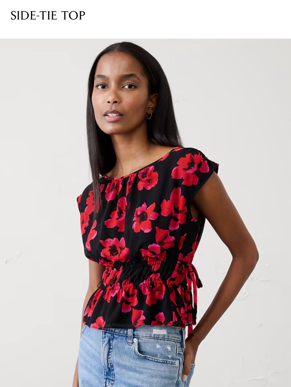 Banana Republic Floral Side-Tie Top in Black & Red